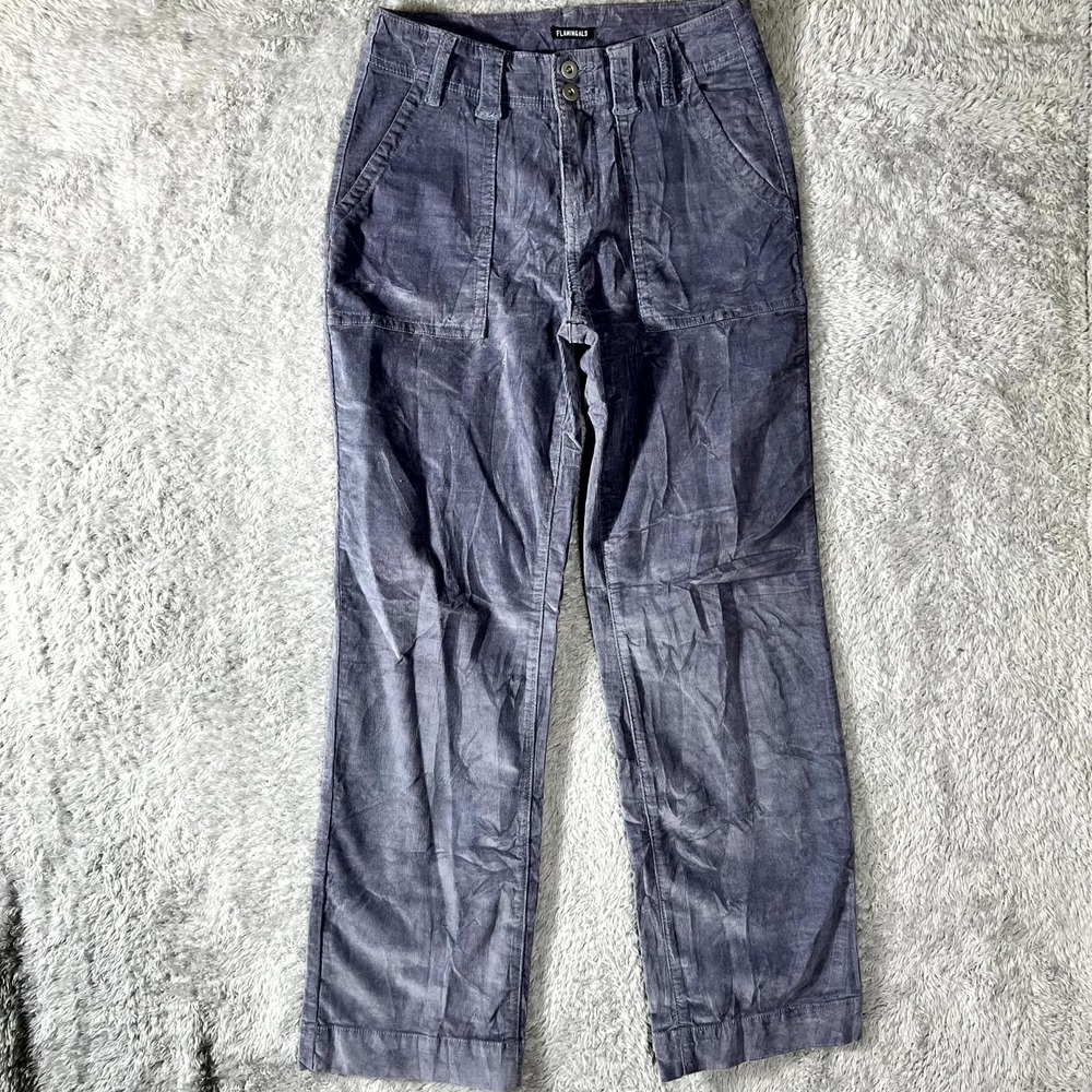 Flamingals Corduroy Pants Women Medium Blue Cotton Casual Straight Leg Curvy Fit